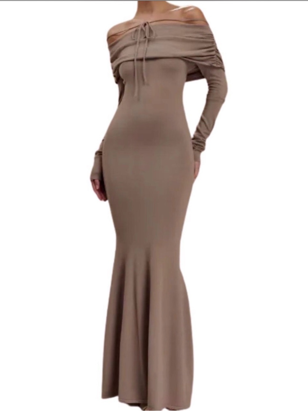 Meshki Taupe Off-Shoulder Mermaid Maxi Dress | Georgiana